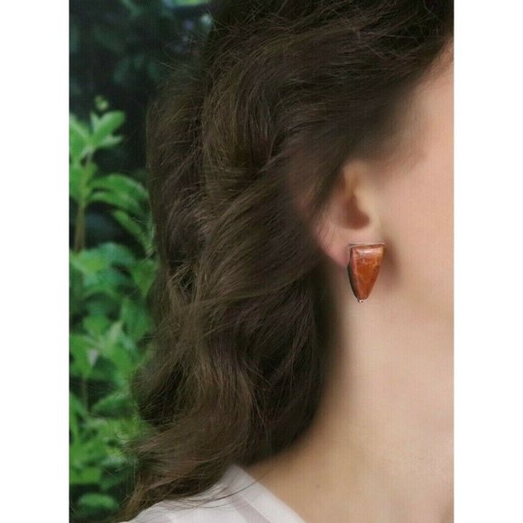 Sterling Silver Petrified Wood Earrings Stud Post Earrings - Picture 3 of 7